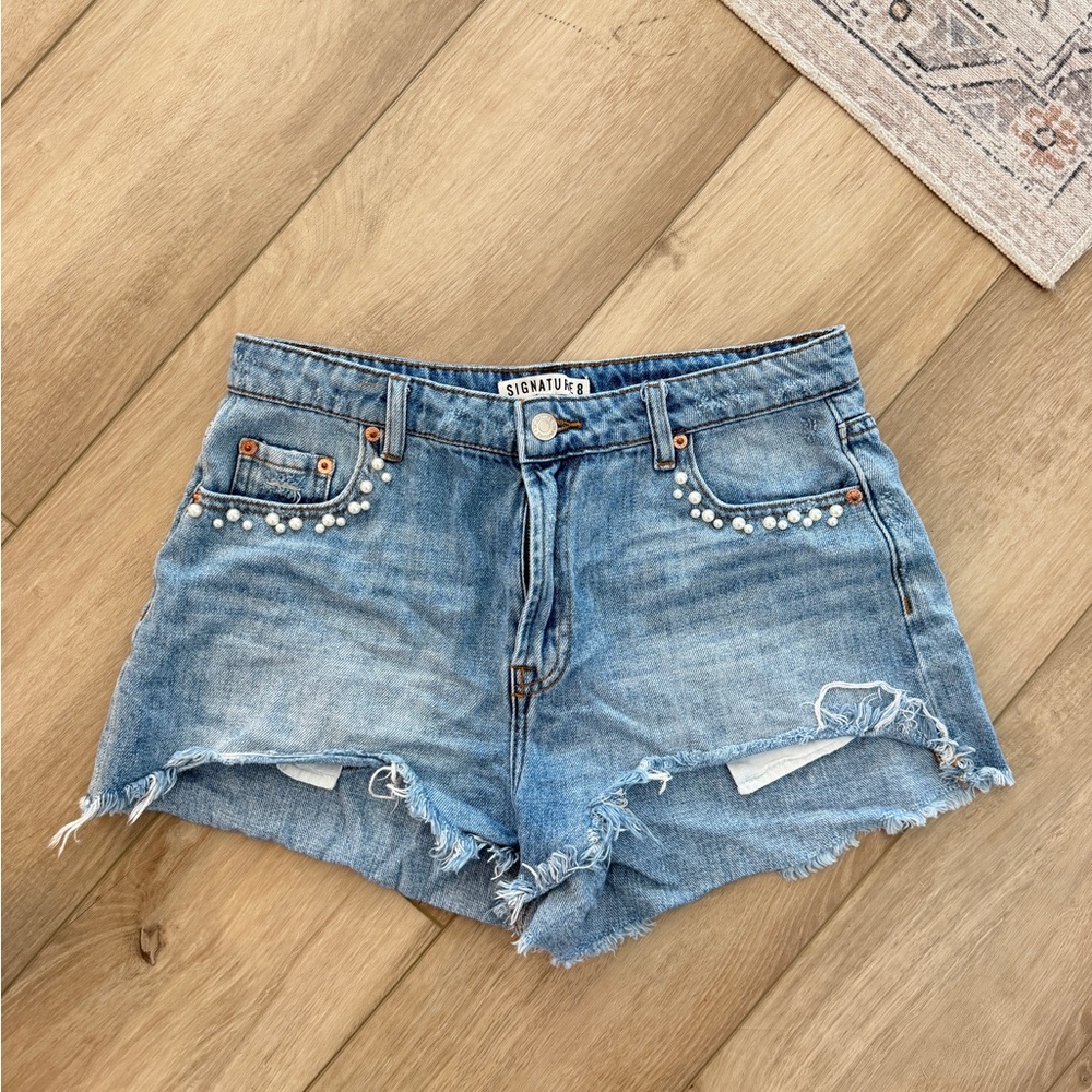 Signature 8 Blue Denim Pearl Women Shorts size Large